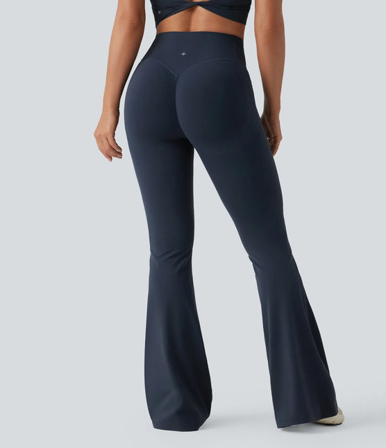 Leggings de yoga évasés à taille haute, effet galbant, rehaussant les fesses et affinant le ventre, avec poches