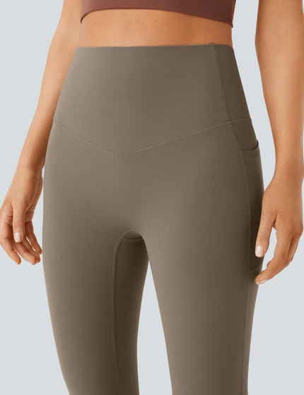 Leggings de yoga bootcut à taille haute, avec poche et effet amincissant Brown