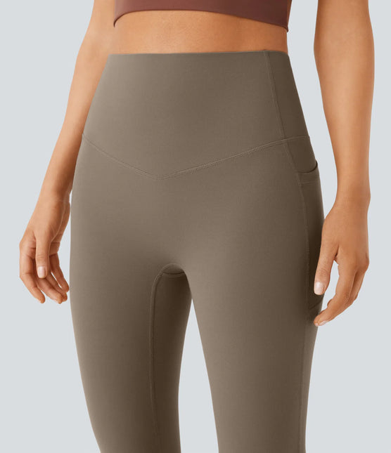 Leggings de yoga bootcut à taille haute, avec poche et effet amincissant Brown