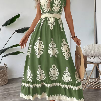 Robe Midi Col V Manches Cap Imprimé Baroque Smockée | Style Bohème Femme | Lumière Bohème