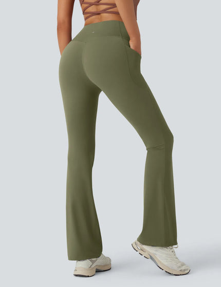 Leggings de yoga bootcut à taille haute, avec poche et effet amincissant Grass Grey Green
