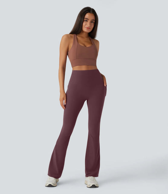 Leggings de yoga bootcut à taille haute, avec poche et effet amincissant Evening Red