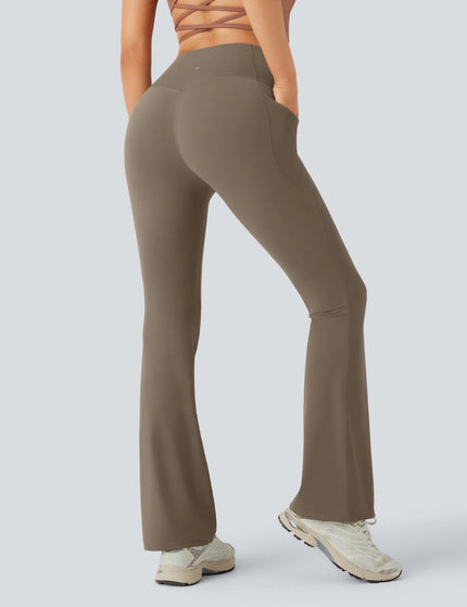 Leggings de yoga bootcut à taille haute, avec poche et effet amincissant Brown