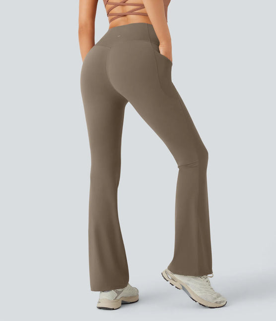 Leggings de yoga bootcut à taille haute, avec poche et effet amincissant Brown