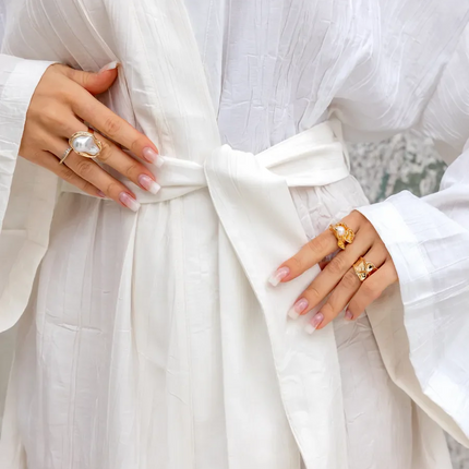 Kimono court lin froissé manches larges ceinture nouée écru bohème naturel femme maison plage Lumière Bohème