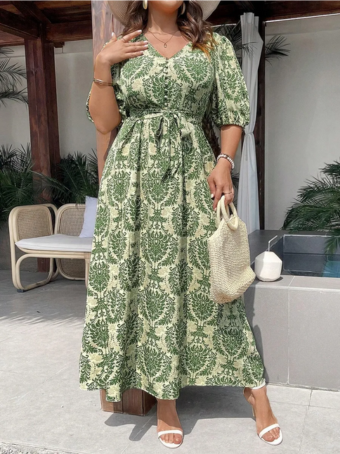 Robe Midi Col Licou Imprimé Baroque Damassé | Style Bohème Femme | Lumière Bohème