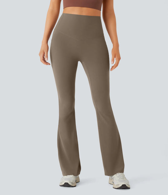 Leggings de yoga bootcut à taille haute, avec poche et effet amincissant Brown