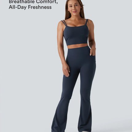 Leggings de yoga évasés à taille haute, effet galbant, rehaussant les fesses et affinant le ventre, avec poches