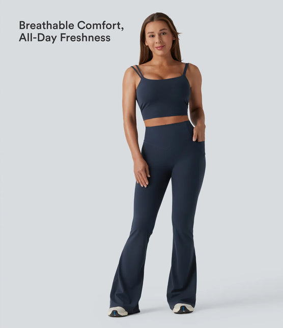 Leggings de yoga évasés à taille haute, effet galbant, rehaussant les fesses et affinant le ventre, avec poches