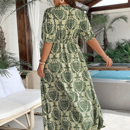 Robe Midi Col Licou Imprimé Baroque Damassé | Style Bohème Femme | Lumière Bohème