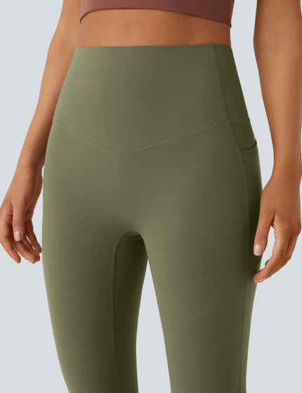 Leggings de yoga bootcut à taille haute, avec poche et effet amincissant Grass Grey Green
