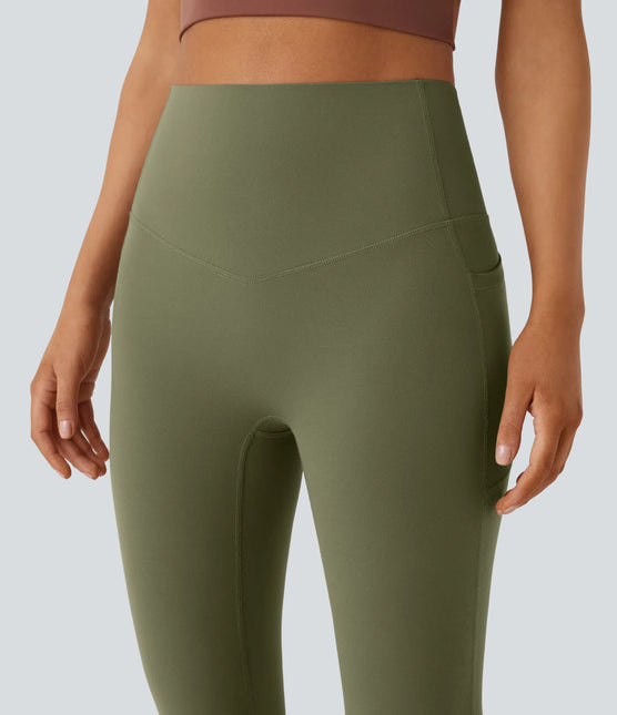 Leggings de yoga bootcut à taille haute, avec poche et effet amincissant Grass Grey Green