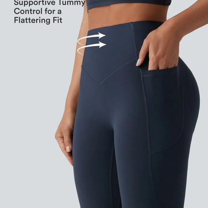Leggings de yoga évasés à taille haute, effet galbant, rehaussant les fesses et affinant le ventre, avec poches