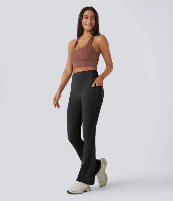 Leggings de yoga bootcut à taille haute, avec poche et effet amincissant