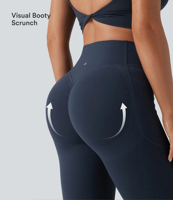 Leggings de yoga évasés à taille haute, effet galbant, rehaussant les fesses et affinant le ventre, avec poches