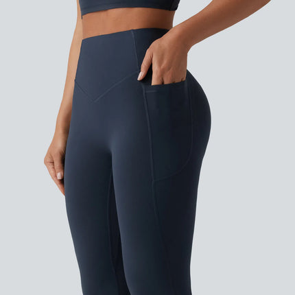 Leggings de yoga évasés à taille haute, effet galbant, rehaussant les fesses et affinant le ventre, avec poches