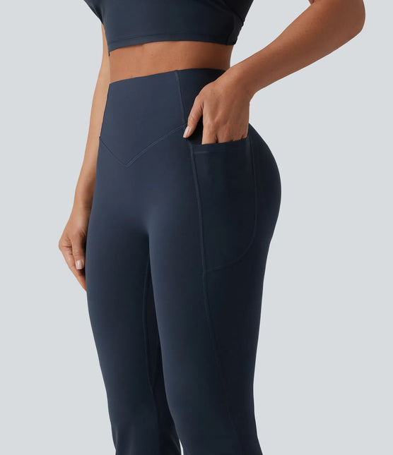 Leggings de yoga évasés à taille haute, effet galbant, rehaussant les fesses et affinant le ventre, avec poches