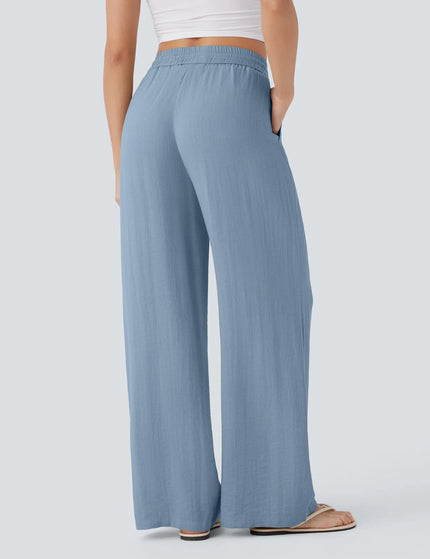 Pantalon Large Lin Coton Taille Elastique Poches - Gris Clair - Lumiere Boheme