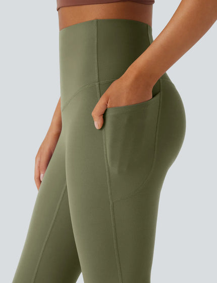 Leggings de yoga bootcut à taille haute, avec poche et effet amincissant Grass Grey Green