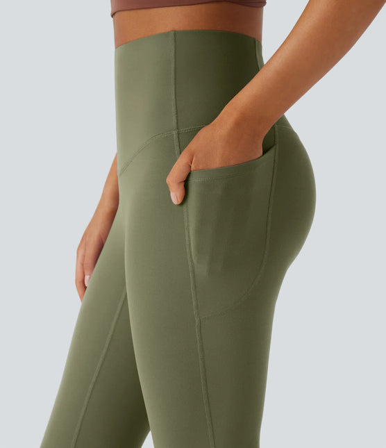 Leggings de yoga bootcut à taille haute, avec poche et effet amincissant Grass Grey Green