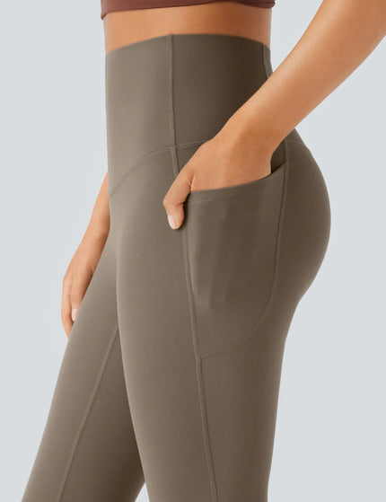 Leggings de yoga bootcut à taille haute, avec poche et effet amincissant Brown