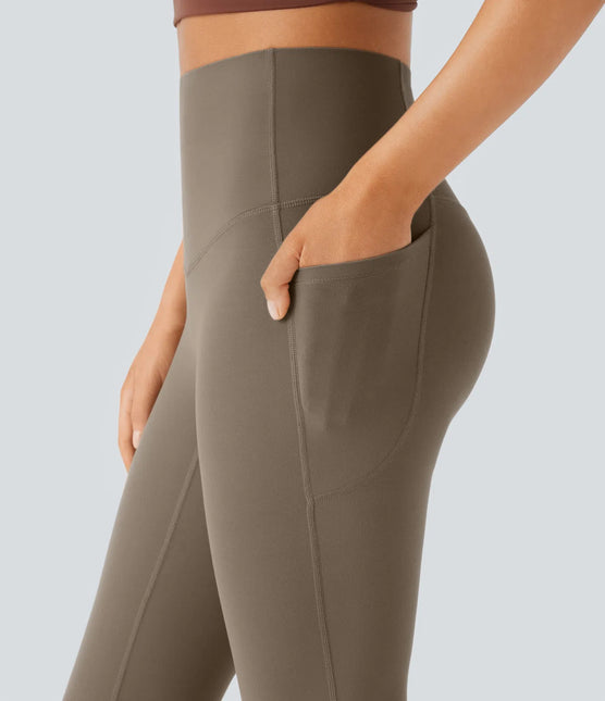 Leggings de yoga bootcut à taille haute, avec poche et effet amincissant Brown