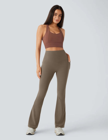Leggings de yoga bootcut à taille haute, avec poche et effet amincissant Brown