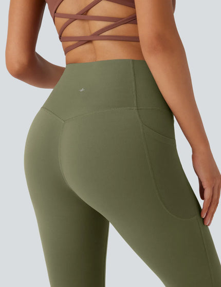 Leggings de yoga bootcut à taille haute, avec poche et effet amincissant Grass Grey Green