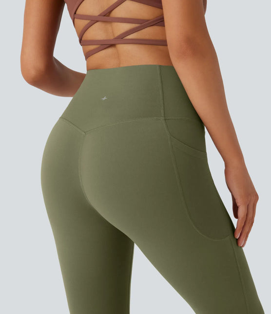 Leggings de yoga bootcut à taille haute, avec poche et effet amincissant Grass Grey Green