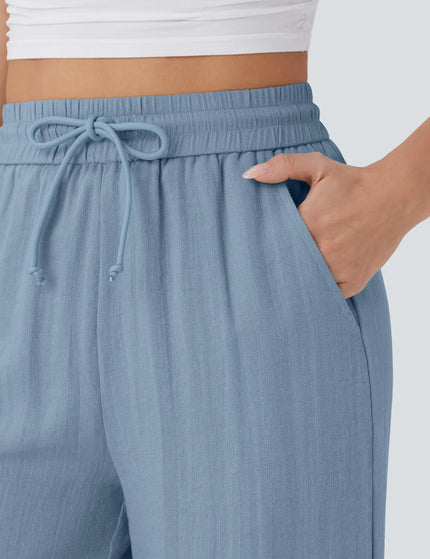 Pantalon Large Lin Coton Taille Elastique Poches - Gris Clair - Lumiere Boheme