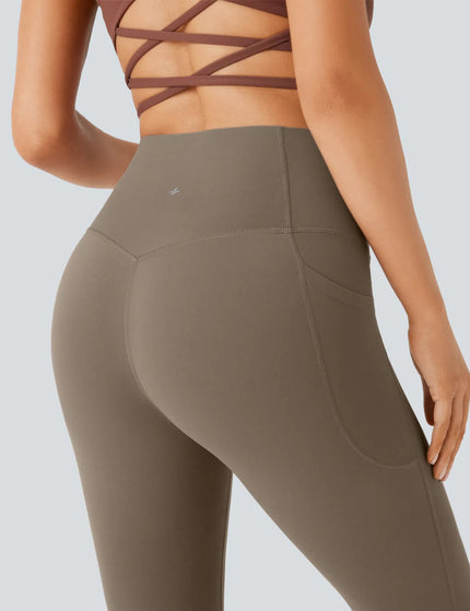 Leggings de yoga bootcut à taille haute, avec poche et effet amincissant Brown
