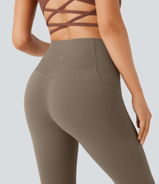 Leggings de yoga bootcut à taille haute, avec poche et effet amincissant Brown