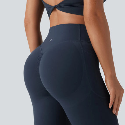 Leggings de yoga évasés à taille haute, effet galbant, rehaussant les fesses et affinant le ventre, avec poches