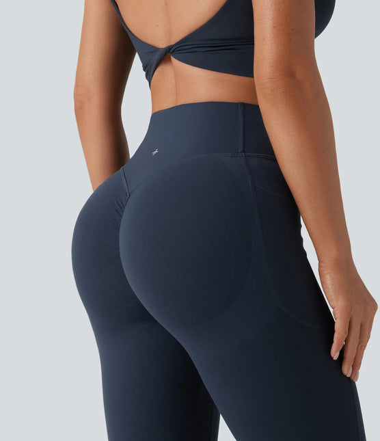 Leggings de yoga évasés à taille haute, effet galbant, rehaussant les fesses et affinant le ventre, avec poches