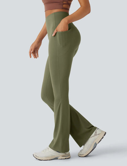 Leggings de yoga bootcut à taille haute, avec poche et effet amincissant Grass Grey Green