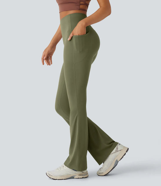 Leggings de yoga bootcut à taille haute, avec poche et effet amincissant Grass Grey Green