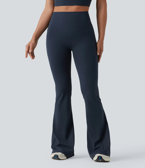 Leggings de yoga évasés à taille haute, effet galbant, rehaussant les fesses et affinant le ventre, avec poches