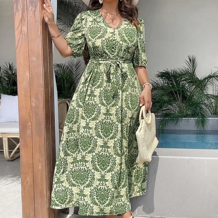 Robe Midi Col Licou Imprimé Baroque Damassé | Style Bohème Femme | Lumière Bohème