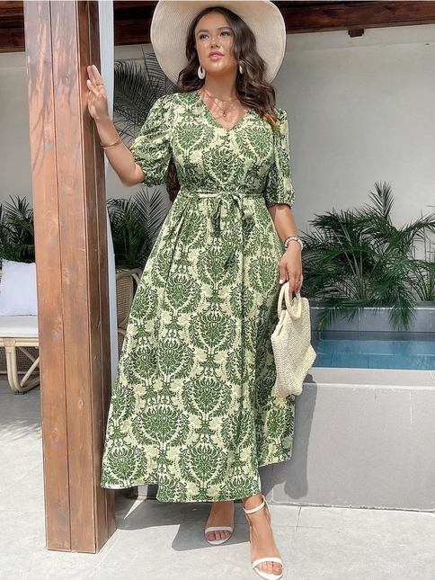Robe Midi Col Licou Imprimé Baroque Damassé | Style Bohème Femme | Lumière Bohème