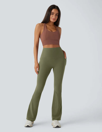 Leggings de yoga bootcut à taille haute, avec poche et effet amincissant Grass Grey Green