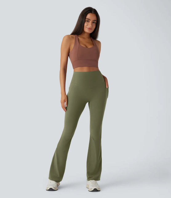 Leggings de yoga bootcut à taille haute, avec poche et effet amincissant Grass Grey Green