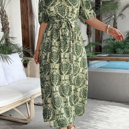 Robe Midi Col Licou Imprimé Baroque Damassé | Style Bohème Femme | Lumière Bohème