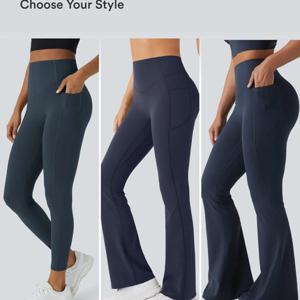 Leggings de yoga évasés à taille haute, effet galbant, rehaussant les fesses et affinant le ventre, avec poches