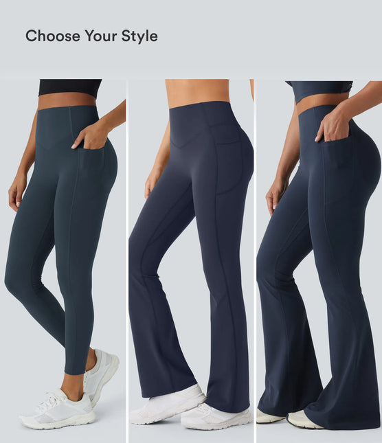 Leggings de yoga évasés à taille haute, effet galbant, rehaussant les fesses et affinant le ventre, avec poches