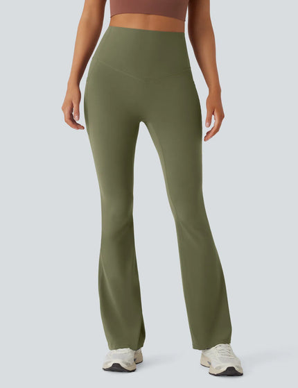 Leggings de yoga bootcut à taille haute, avec poche et effet amincissant Grass Grey Green