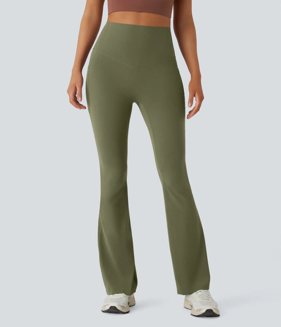 Leggings de yoga bootcut à taille haute, avec poche et effet amincissant Grass Grey Green
