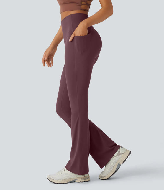 Leggings de yoga bootcut à taille haute, avec poche et effet amincissant Evening Red