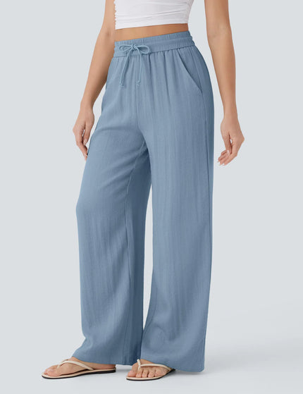 Pantalon Large Lin Coton Taille Elastique Poches - Gris Clair - Lumiere Boheme