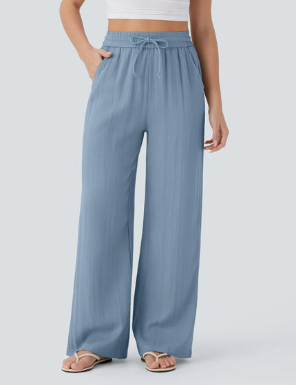 Pantalon Large Lin Coton Taille Elastique Poches - Gris Clair - Lumiere Boheme