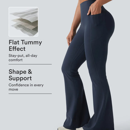 Leggings de yoga évasés à taille haute, effet galbant, rehaussant les fesses et affinant le ventre, avec poches